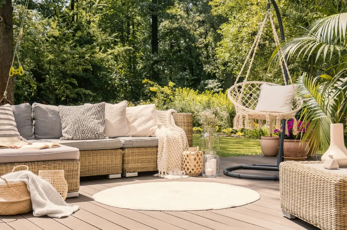 Une terrasse avec un salon