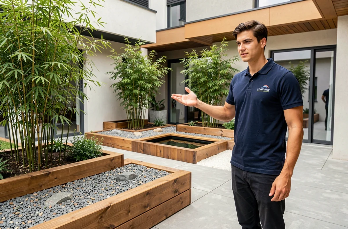 Jeune paysagiste de Bourgogne Création Paysage présentant une installation de jardin urbain moderne à Dijon