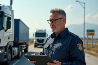 Agent de douane inspectant un chargement agricole à la frontière
