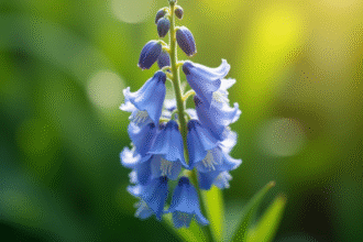 Une fleur de delphinium en lumière naturelle avec flou artistique