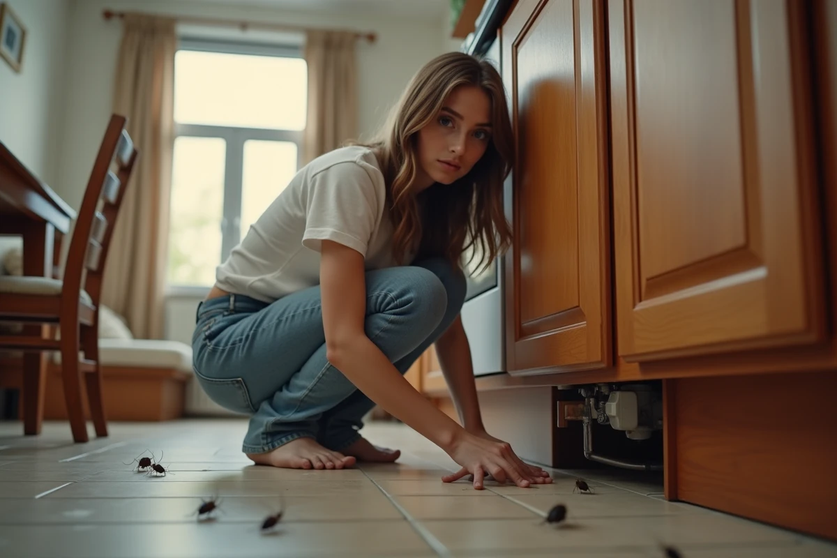 Jeune femme inspectant sous l