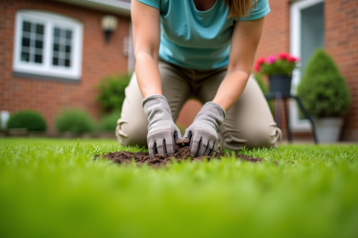 Jeune femme en vêtements de jardinage pressant de l