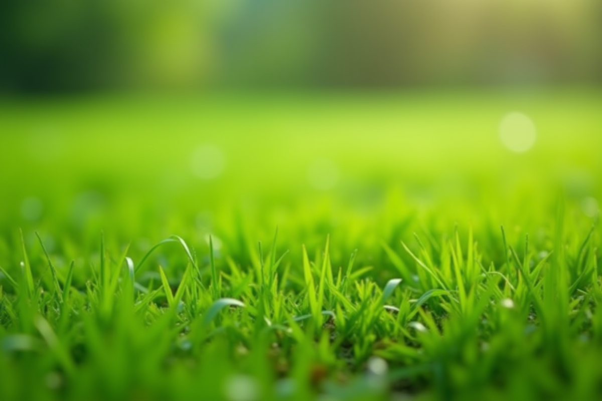 Gazon vert avec mauvaises herbes invasives en gros plan