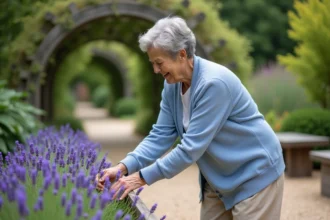 jardin thérapeutique aménagé avec des plantes et des espaces de détente