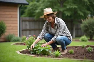 jardin bien aménagé avec pelouse et plantes colorées