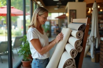 toile de store sur une terrasse ensoleillée