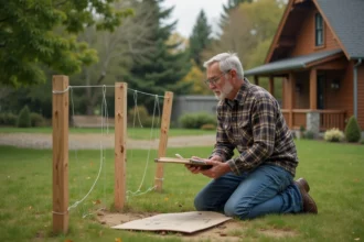 Garage en bois intégré harmonieusement dans un jardin fleuri