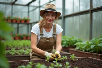 Serre de jardin en bois pour protéger les plantes et faciliter la récolte