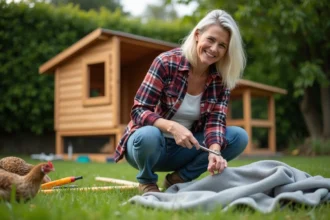 Poulailler en bois bien aménagé dans un jardin verdoyant